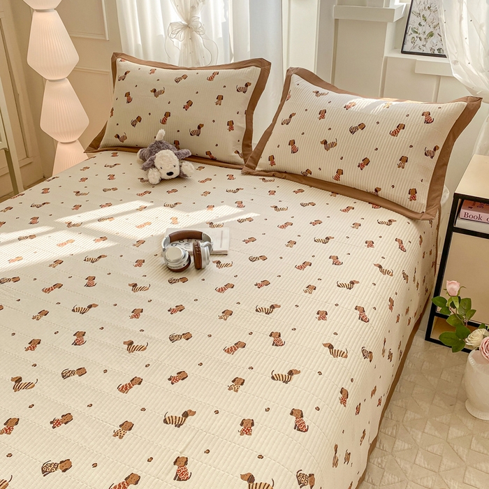 91家纺网 家纺一手货源 找家纺 尊妙被业 2025新款针织棉直边床盖三件套 安好