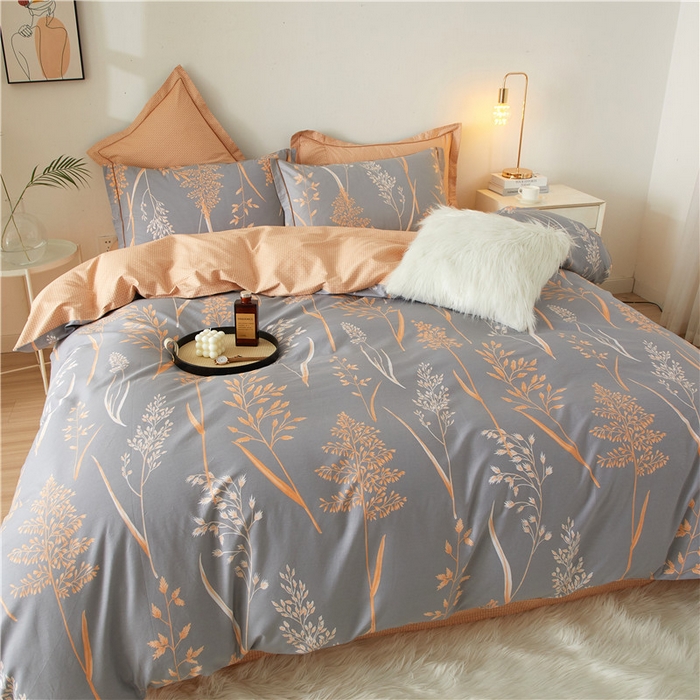 91家纺网 家纺一手货源 找家纺 沐白家居 2025新款全棉印花四件套 米洛-灰