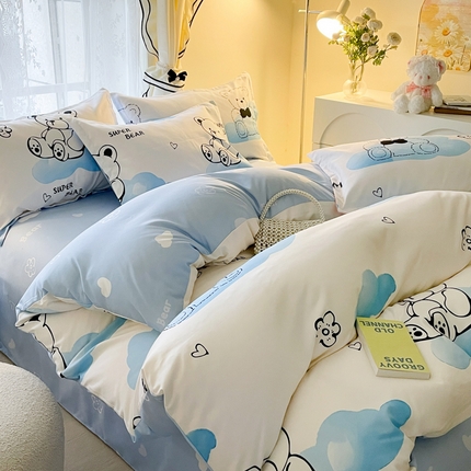 91家纺网 家纺一手货源 找家纺 （买家秀爆款花色不断货）A类母婴级小清新磨毛四件套简约磨毛四件套花卉磨毛四件套卡通磨毛四件套格子条纹 奇趣熊