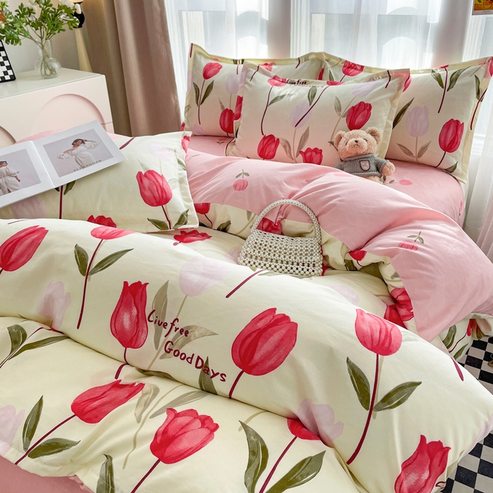 91家纺网 家纺一手货源 找家纺 （买家秀爆款花色不断货）A类母婴级小清新磨毛四件套简约磨毛四件套花卉磨毛四件套卡通磨毛四件套格子条纹 情意绵绵