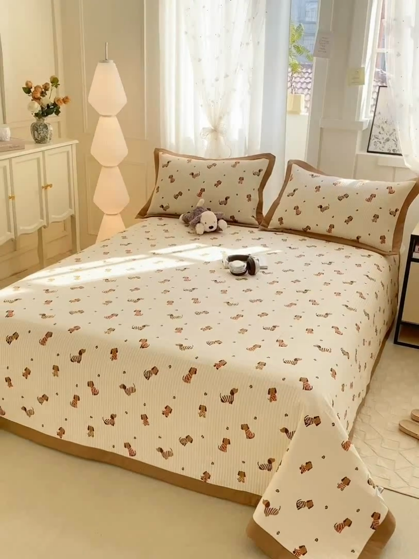 91家纺网 家纺一手货源 找家纺 尊妙被业 2025新款针织棉直边床盖三件套 安好