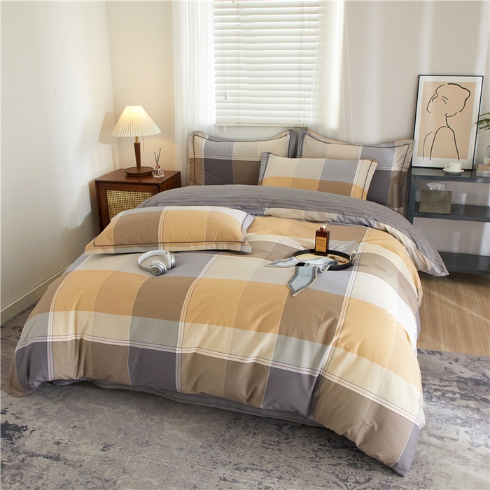 91家纺网 家纺一手货源 找家纺 沐白家居 2025新款全棉印花四件套 嘉宇格-咖