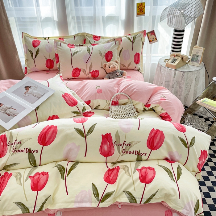 91家纺网 家纺一手货源 找家纺 （买家秀爆款花色不断货）A类母婴级小清新磨毛四件套简约磨毛四件套花卉磨毛四件套卡通磨毛四件套格子条纹 情意绵绵