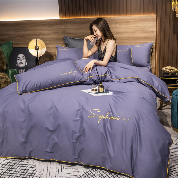 91家纺网 家纺一手货源 找家纺 （买家秀 爆款花型不断货）纯棉四件套纯棉全棉四件套长绒棉刺绣四件套长绒棉四件套贡缎四件套轻奢四件套 帝王紫