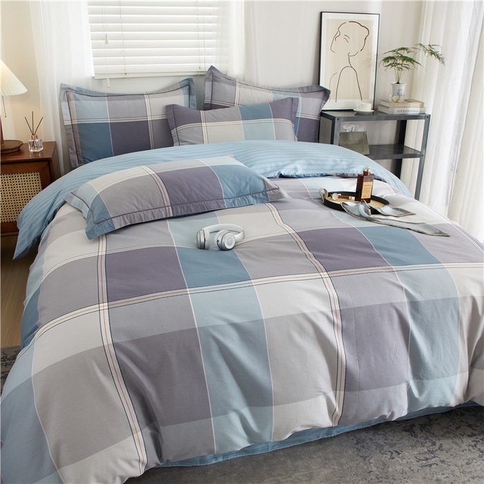 91家纺网 家纺一手货源 找家纺 沐白家居 2025新款全棉印花四件套 嘉宇格-蓝