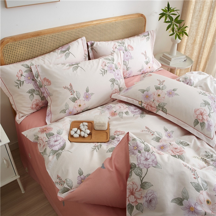 91家纺网 家纺一手货源 找家纺 沐白家居 2025新款全棉印花四件套 落花