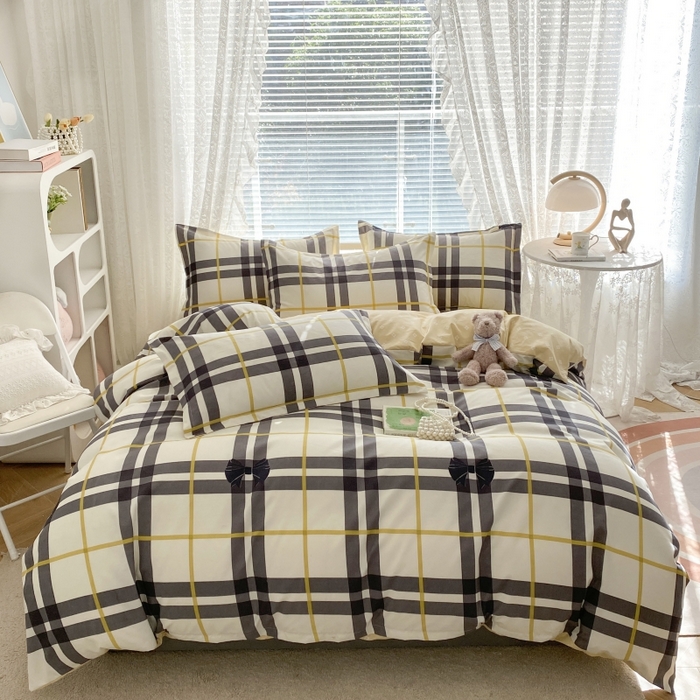 91家纺网 家纺一手货源 找家纺 （买家秀爆款花色不断货）A类母婴级小清新磨毛四件套简约磨毛四件套花卉磨毛四件套卡通磨毛四件套格子条纹 魅力格子