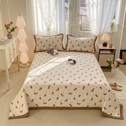 91家纺网 家纺一手货源 找家纺 尊妙被业 2025新款针织棉直边床盖三件套 安好