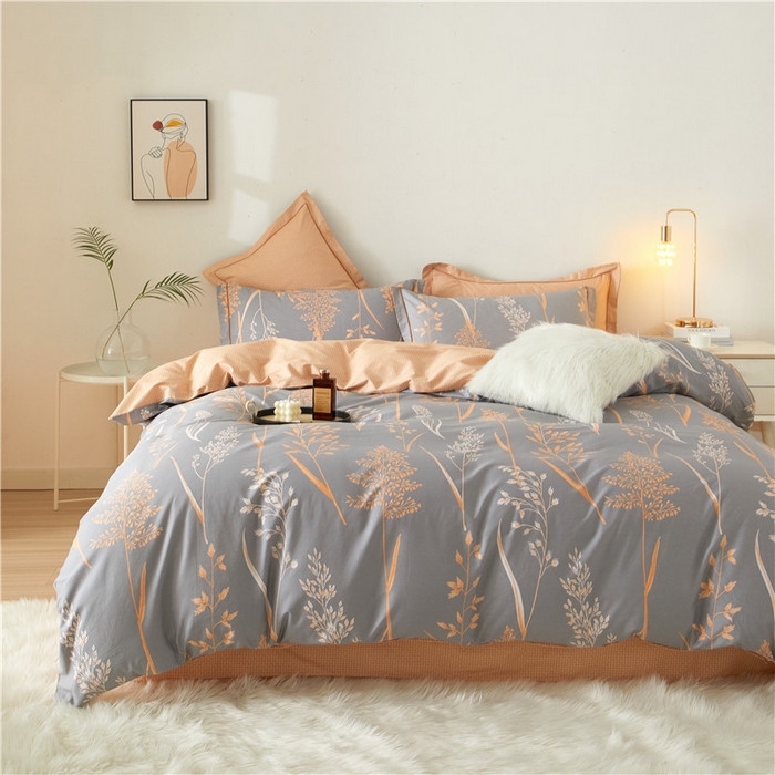 91家纺网 家纺一手货源 找家纺 沐白家居 2025新款全棉印花四件套 米洛-灰