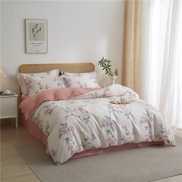 91家纺网 家纺一手货源 找家纺 沐白家居 2025新款全棉印花四件套 落花