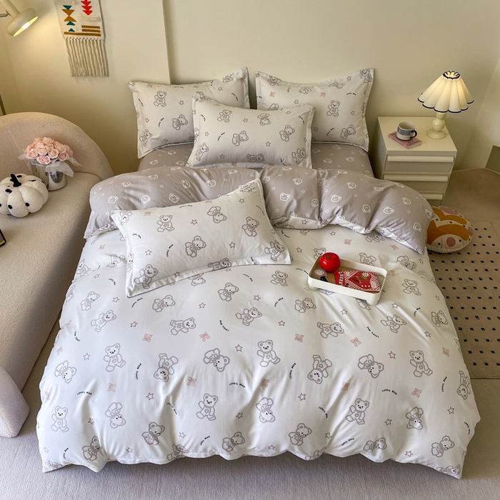 91家纺网 家纺一手货源 找家纺 （买家秀爆款花色不断货）A类母婴级小清新磨毛四件套简约磨毛四件套花卉磨毛四件套卡通磨毛四件套格子条纹 奶咖小熊