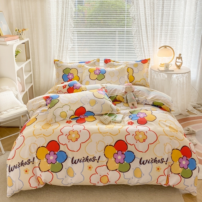 91家纺网 家纺一手货源 找家纺 （买家秀爆款花色不断货）A类母婴级小清新磨毛四件套简约磨毛四件套花卉磨毛四件套卡通磨毛四件套格子条纹 七色花