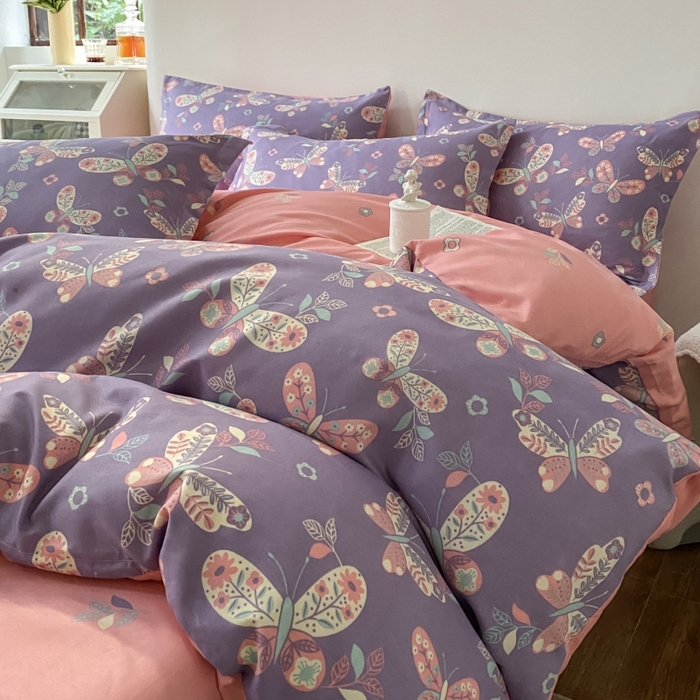 91家纺网 家纺一手货源 找家纺 （买家秀爆款花色不断货）A类母婴级小清新磨毛四件套简约磨毛四件套花卉磨毛四件套卡通磨毛四件套格子条纹 翩翩若叶