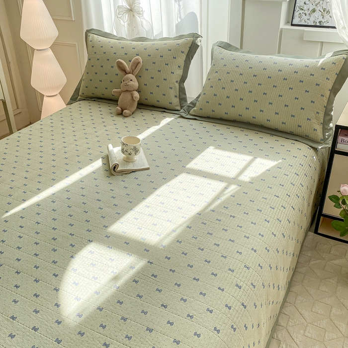 91家纺网 家纺一手货源 找家纺 尊妙被业 2025新款针织棉直边床盖三件套 搁浅