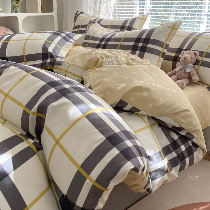 91家纺网 家纺一手货源 找家纺 （买家秀爆款花色不断货）A类母婴级小清新磨毛四件套简约磨毛四件套花卉磨毛四件套卡通磨毛四件套格子条纹 魅力格子