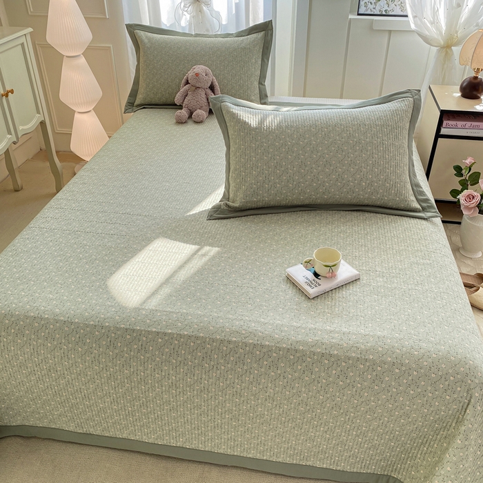 91家纺网 家纺一手货源 找家纺 尊妙被业 2025新款针织棉直边床盖三件套 茶里