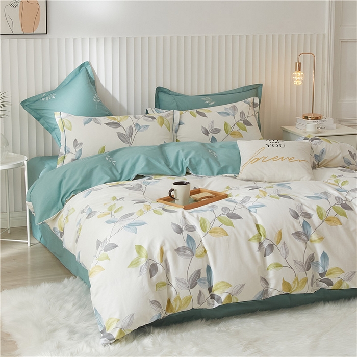 91家纺网 家纺一手货源 找家纺 沐白家居 2025新款全棉印花四件套 绿植