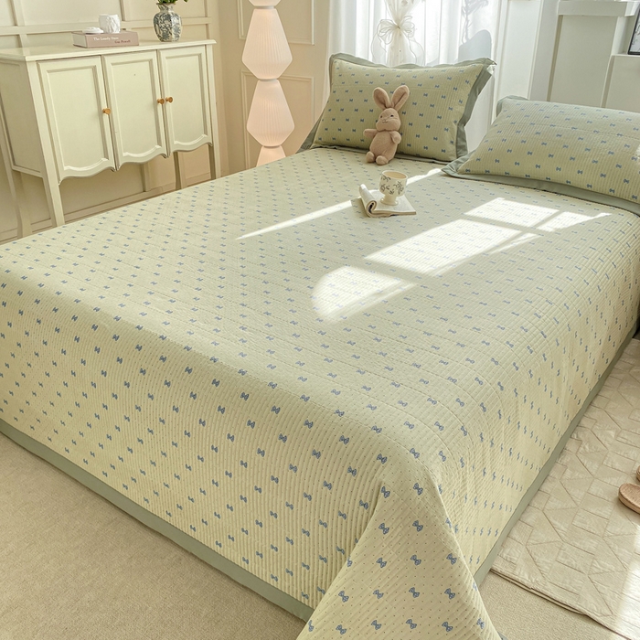 91家纺网 家纺一手货源 找家纺 尊妙被业 2025新款针织棉直边床盖三件套 搁浅