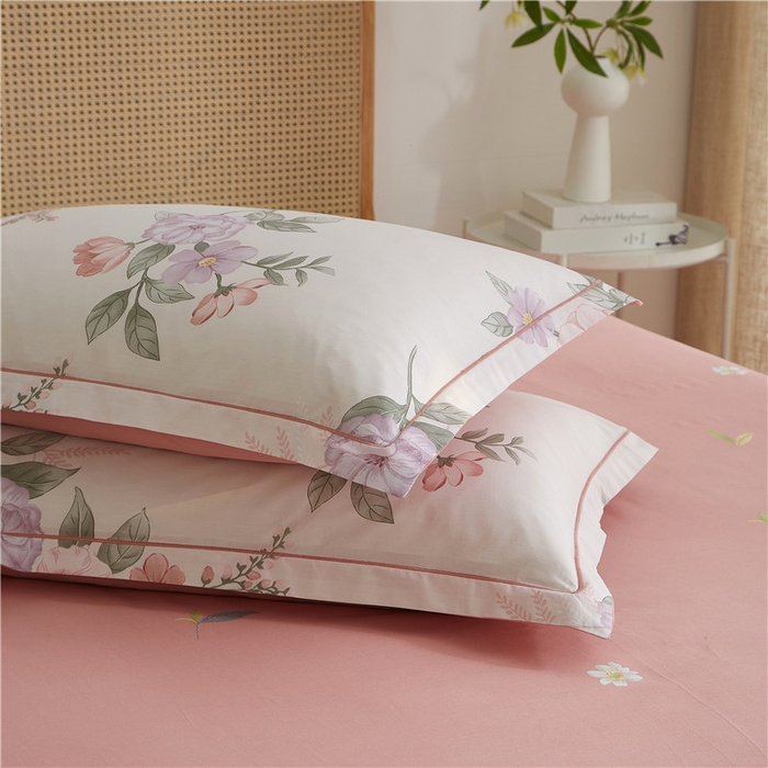 91家纺网 家纺一手货源 找家纺 沐白家居 2025新款全棉印花四件套 落花