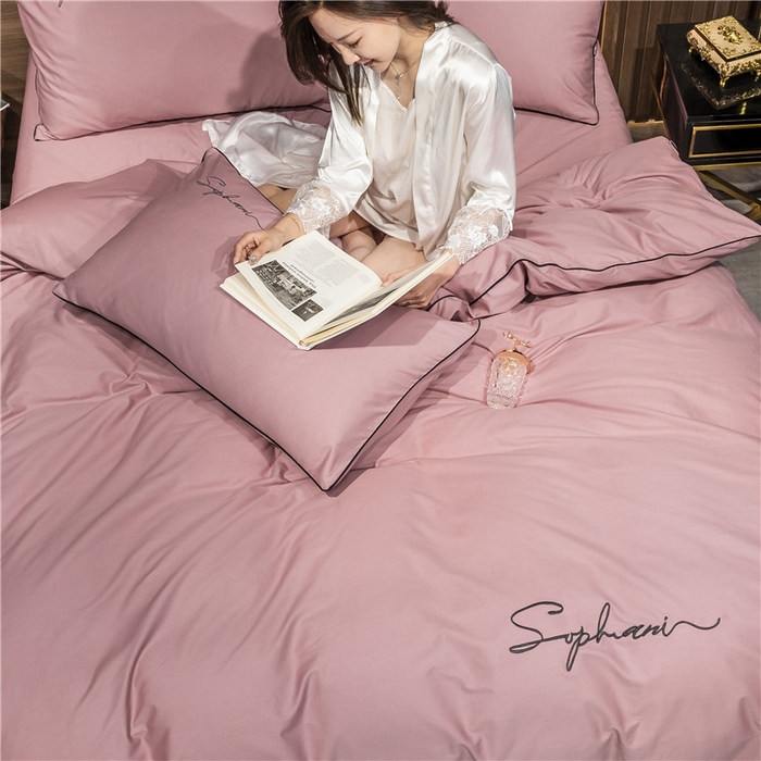 91家纺网 家纺一手货源 找家纺 （买家秀 爆款花型不断货）纯棉四件套纯棉全棉四件套长绒棉刺绣四件套长绒棉四件套贡缎四件套轻奢四件套 豆沙色