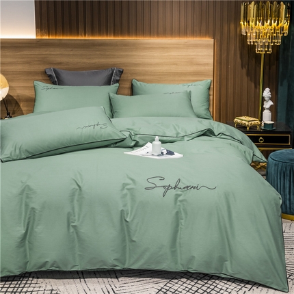 91家纺网 家纺一手货源 找家纺 （买家秀 爆款花型不断货）纯棉四件套纯棉全棉四件套长绒棉刺绣四件套长绒棉四件套贡缎四件套轻奢四件套 抹茶绿