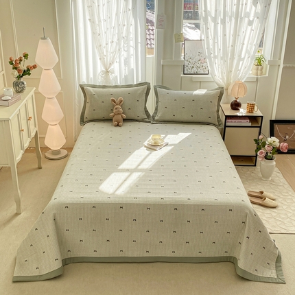 91家纺网 家纺一手货源 找家纺 尊妙被业 2025新款针织棉直边床盖三件套 杏里