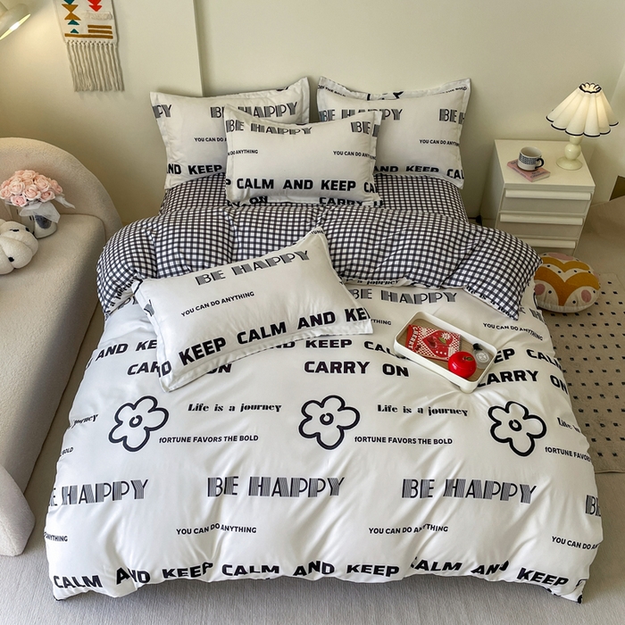 91家纺网 家纺一手货源 找家纺 （买家秀爆款花色不断货）A类母婴级小清新磨毛四件套简约磨毛四件套花卉磨毛四件套卡通磨毛四件套格子条纹 清新小花