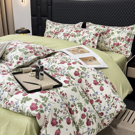 91家纺网 家纺一手货源 找家纺 （买家秀爆款花色不断货）A类母婴级小清新磨毛四件套简约磨毛四件套花卉磨毛四件套卡通磨毛四件套格子条纹 梦幻玫瑰