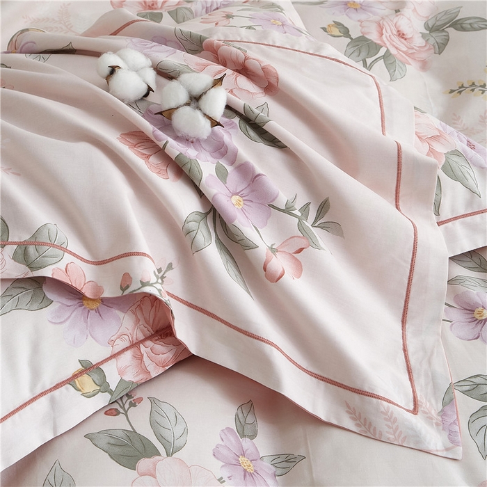 91家纺网 家纺一手货源 找家纺 沐白家居 2025新款全棉印花四件套 落花