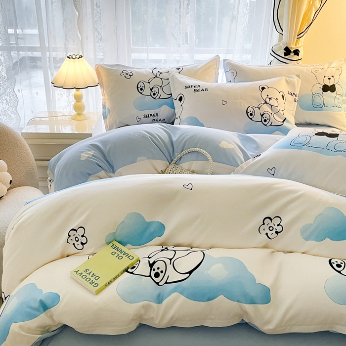 91家纺网 家纺一手货源 找家纺 （买家秀爆款花色不断货）A类母婴级小清新磨毛四件套简约磨毛四件套花卉磨毛四件套卡通磨毛四件套格子条纹 奇趣熊