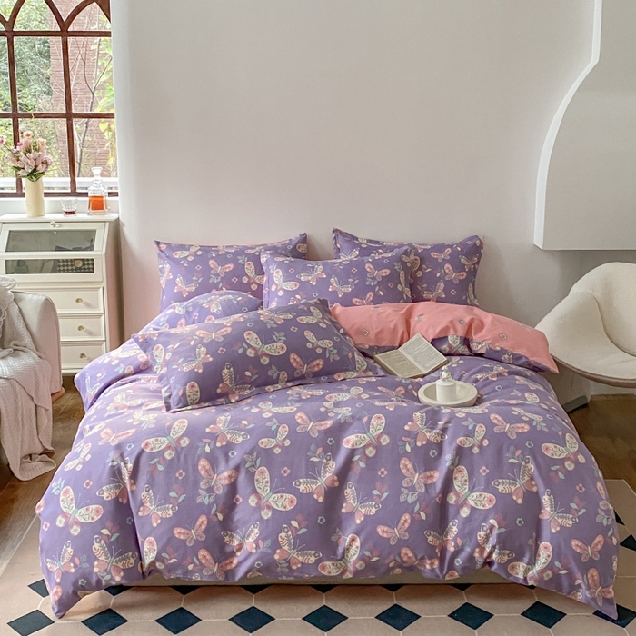 91家纺网 家纺一手货源 找家纺 （买家秀爆款花色不断货）A类母婴级小清新磨毛四件套简约磨毛四件套花卉磨毛四件套卡通磨毛四件套格子条纹 翩翩若叶