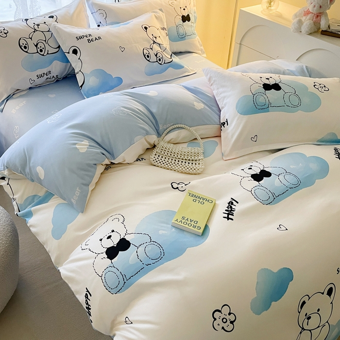 91家纺网 家纺一手货源 找家纺 （买家秀爆款花色不断货）A类母婴级小清新磨毛四件套简约磨毛四件套花卉磨毛四件套卡通磨毛四件套格子条纹 奇趣熊