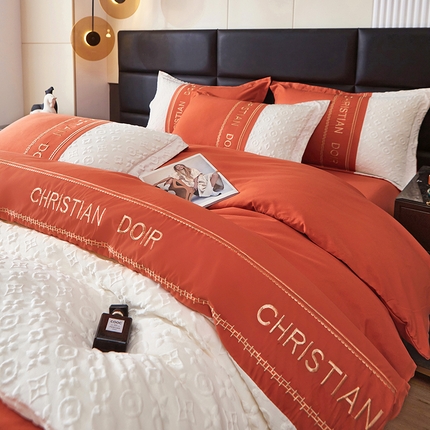 91家纺网 家纺一手货源 找家纺 （买家秀爆款花色不断货）A类母婴级刺绣磨毛四件套简约磨毛四件套水洗磨毛四件套水洗棉磨毛刺绣四件套纯棉 慕兰迪-爱玛橙