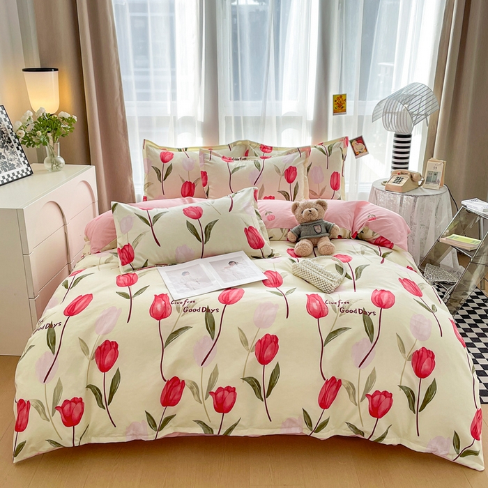 91家纺网 家纺一手货源 找家纺 （买家秀爆款花色不断货）A类母婴级小清新磨毛四件套简约磨毛四件套花卉磨毛四件套卡通磨毛四件套格子条纹 情意绵绵