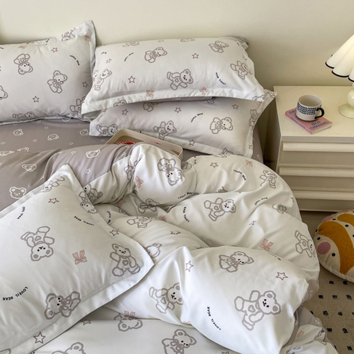 91家纺网 家纺一手货源 找家纺 （买家秀爆款花色不断货）A类母婴级小清新磨毛四件套简约磨毛四件套花卉磨毛四件套卡通磨毛四件套格子条纹 奶咖小熊