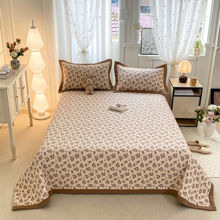 91家纺网 家纺一手货源 找家纺 尊妙被业 2025新款针织棉直边床盖三件套 江枫