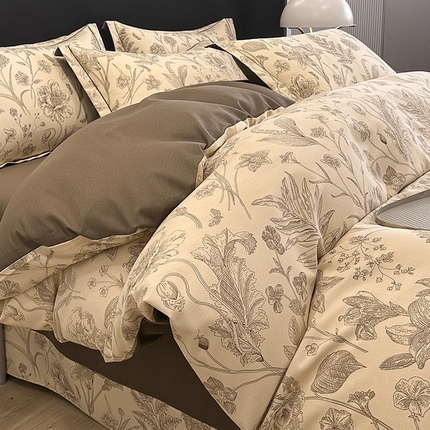 91家纺网 家纺一手货源 找家纺 （买家秀 爆款花色不断货）A类母婴级纯棉磨毛四件套简约纯棉全棉磨毛四件套纯棉四件套全棉四件套花卉磨毛 爱意浓