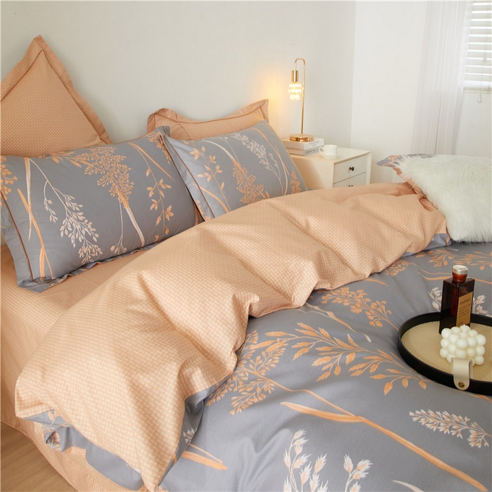 91家纺网 家纺一手货源 找家纺 沐白家居 2025新款全棉印花四件套 米洛-灰