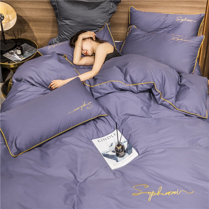 91家纺网 家纺一手货源 找家纺 （买家秀 爆款花型不断货）纯棉四件套纯棉全棉四件套长绒棉刺绣四件套长绒棉四件套贡缎四件套轻奢四件套 帝王紫