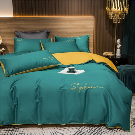 91家纺网 家纺一手货源 找家纺 （买家秀 爆款花型不断货）纯棉四件套纯棉全棉四件套长绒棉刺绣四件套长绒棉四件套贡缎四件套轻奢四件套 墨绿黄