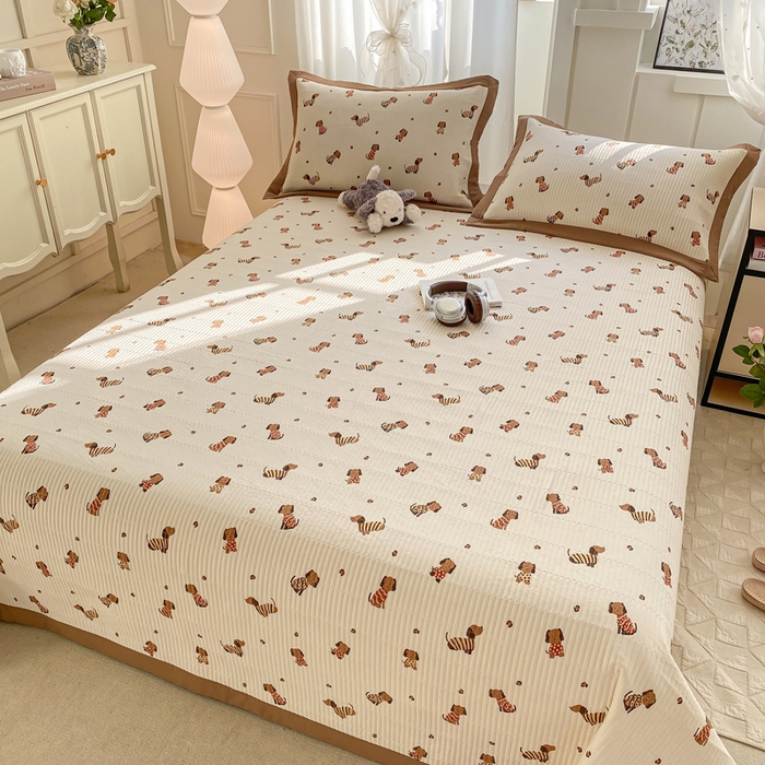 91家纺网 家纺一手货源 找家纺 尊妙被业 2025新款针织棉直边床盖三件套 安好