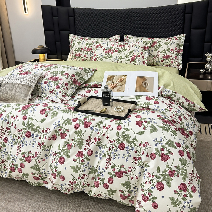 91家纺网 家纺一手货源 找家纺 （买家秀爆款花色不断货）A类母婴级小清新磨毛四件套简约磨毛四件套花卉磨毛四件套卡通磨毛四件套格子条纹 梦幻玫瑰