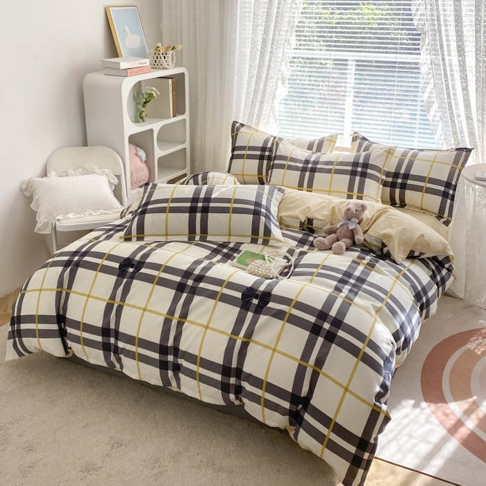 91家纺网 家纺一手货源 找家纺 （买家秀爆款花色不断货）A类母婴级小清新磨毛四件套简约磨毛四件套花卉磨毛四件套卡通磨毛四件套格子条纹 魅力格子