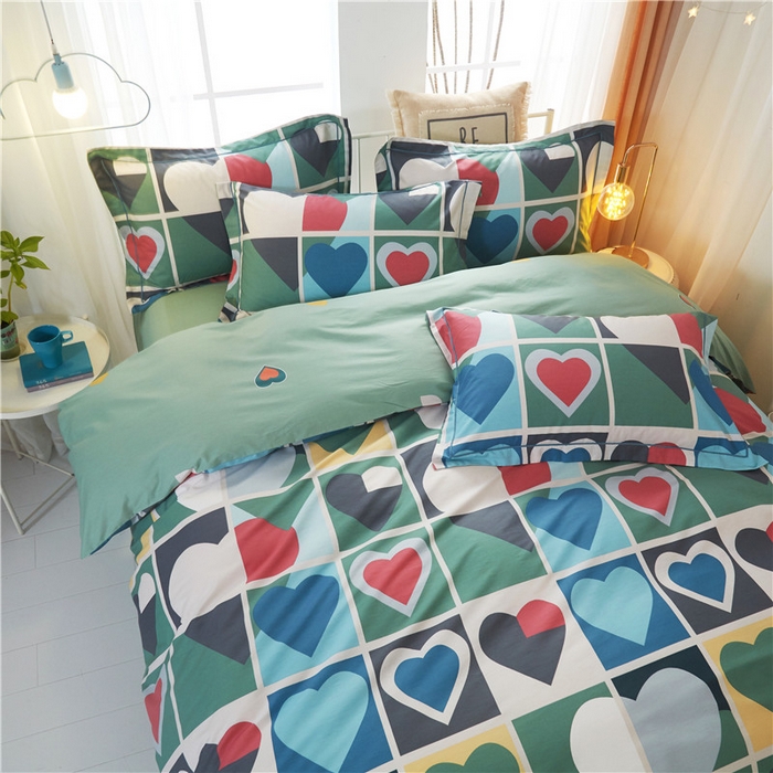 91家纺网 家纺一手货源 找家纺 沐白家居 2025新款全棉印花四件套 彩虹心