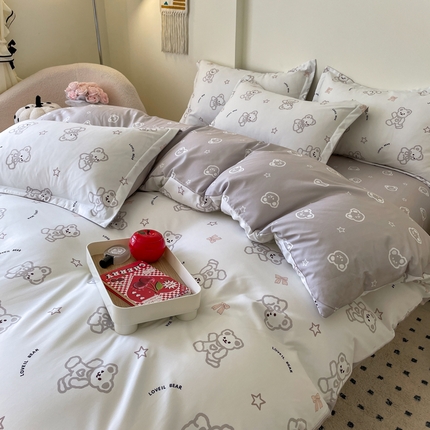 91家纺网 家纺一手货源 找家纺 （买家秀爆款花色不断货）A类母婴级小清新磨毛四件套简约磨毛四件套花卉磨毛四件套卡通磨毛四件套格子条纹 奶咖小熊