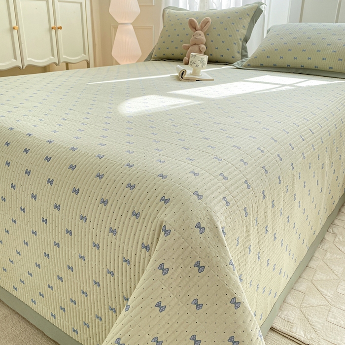 91家纺网 家纺一手货源 找家纺 尊妙被业 2025新款针织棉直边床盖三件套 搁浅