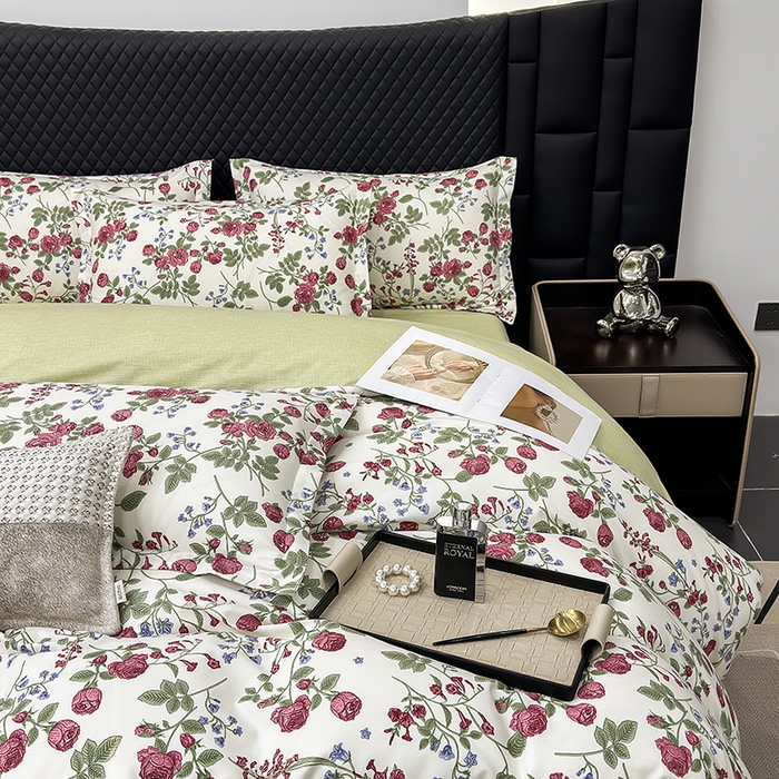 91家纺网 家纺一手货源 找家纺 （买家秀爆款花色不断货）A类母婴级小清新磨毛四件套简约磨毛四件套花卉磨毛四件套卡通磨毛四件套格子条纹 梦幻玫瑰