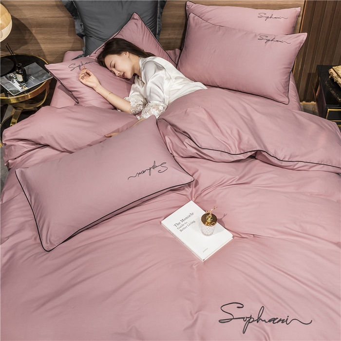 91家纺网 家纺一手货源 找家纺 （买家秀 爆款花型不断货）纯棉四件套纯棉全棉四件套长绒棉刺绣四件套长绒棉四件套贡缎四件套轻奢四件套 豆沙色