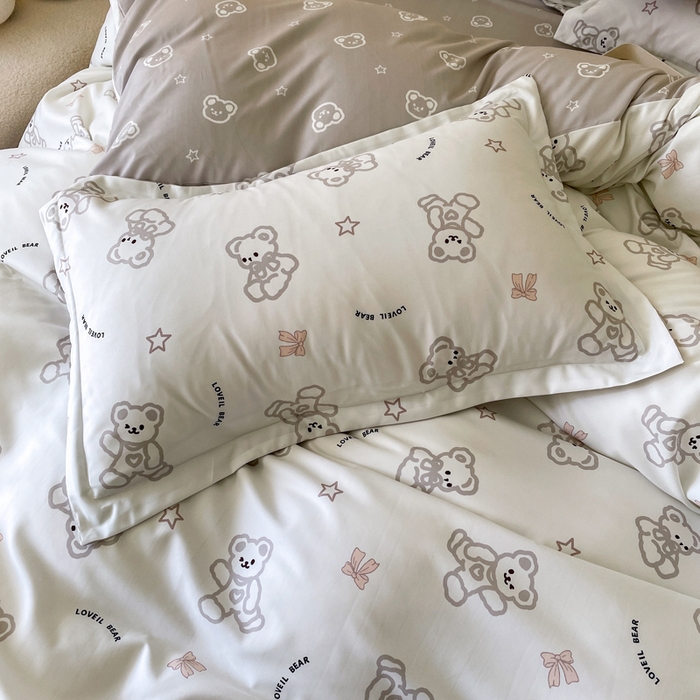 91家纺网 家纺一手货源 找家纺 （买家秀爆款花色不断货）A类母婴级小清新磨毛四件套简约磨毛四件套花卉磨毛四件套卡通磨毛四件套格子条纹 奶咖小熊