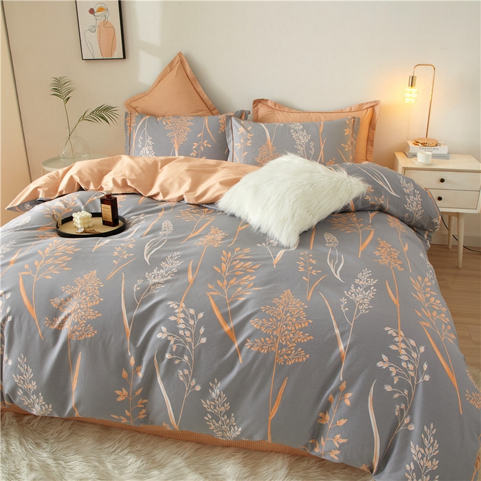 91家纺网 家纺一手货源 找家纺 沐白家居 2025新款全棉印花四件套 米洛-灰